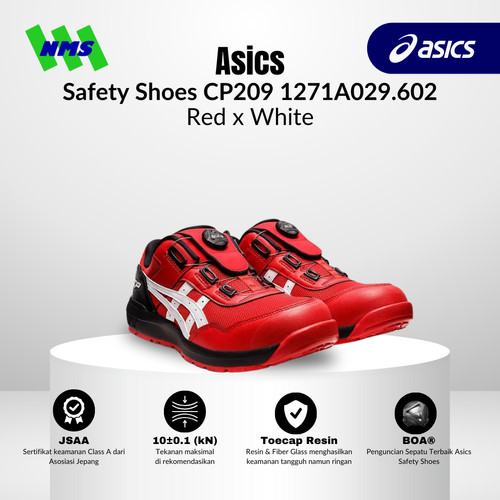 Sepatu Safety Asics Winjob CP209 BOA Classic Red x White Original Merah Non Tali Low Cut