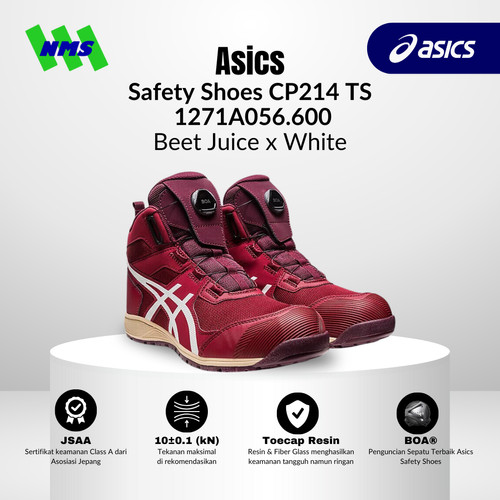 Sepatu Safety Asics Winjob CP214 TS BOA Beet Juice x White Original Merah Maroon Non Tali