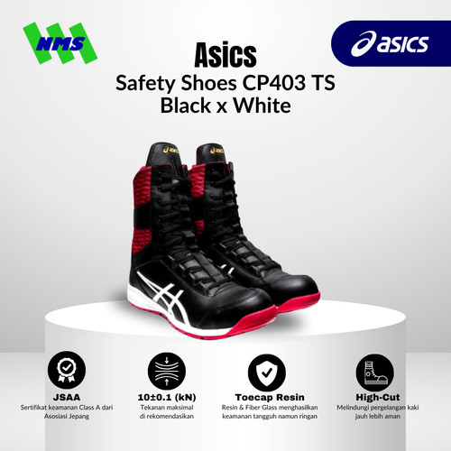 Sepatu Safety Asics Winjob® CP403 TS Black x White Hitam Tali Original