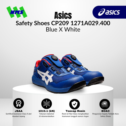 Sepatu Safety Asics Winjob CP209 BOA Blue x White Original Biru Non Tali Low Cut