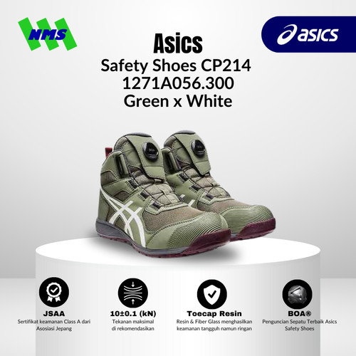 Sepatu Safety ASICS CP214 Winjob BOA Safety Shoes Hijau Original