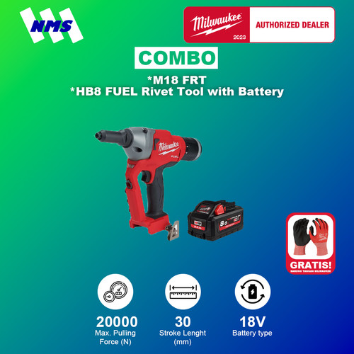 Mesin Rivet Milwaukee M18 FRT + HB8 FUEL Rivet Tool with Battery