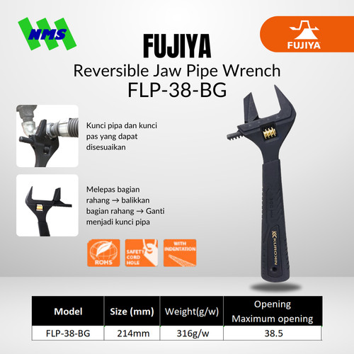 Kunci Inggris FUJIYA FLP-38-BG Reversible Jaw Pipe Wrench KUROKIN JPN