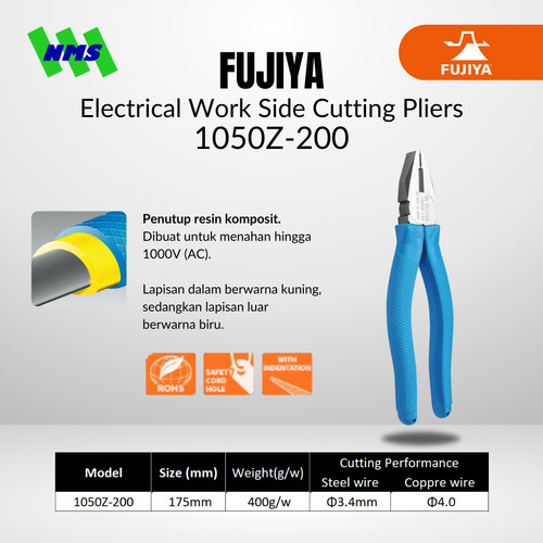 Tang Potong FUJIYA 1050Z-200 Electrical Work Side Cutting Pliers Japan