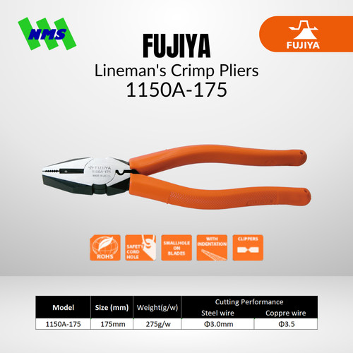 Tang Potong FUJIYA 1150A-175 Linemans Clamp Pliers Japan 175mm 7 Inci