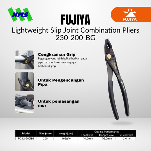 FUJIYA 230-200-BG Light Weight Slip Joint Combination Pliers Kurokin