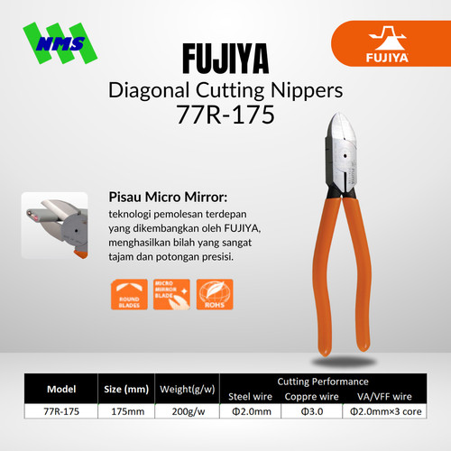 Tang Potong FUJIYA 77R-175 Diagonal Cutting Nippers Japan