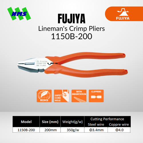 Tang Potong FUJIYA 1150B-200 Linemans Clamp Pliers Japan 20mm 8 Inci