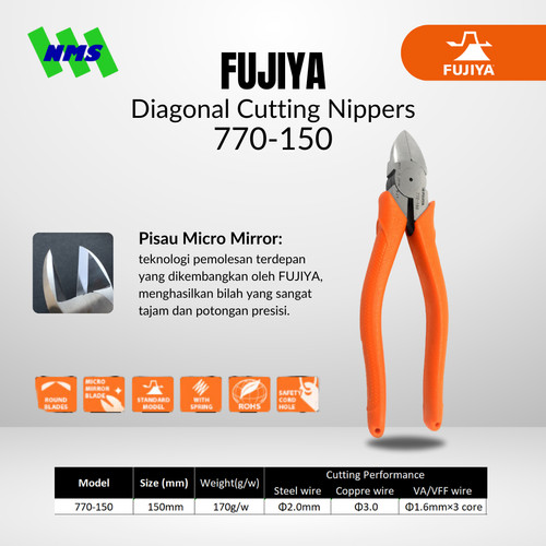 Tang Potong FUJIYA 770-150 Diagonal Cutting Nippers Japan