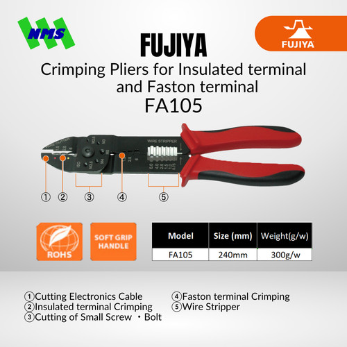 Tang FUJIYA FA105 Crimping Pliers for Insulated or Faston Termin Japan