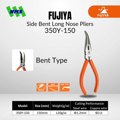 Tang Potong Bengkok FUJIYA 350Y-150 Bent Long Nose Pliers Japan 6 Inci