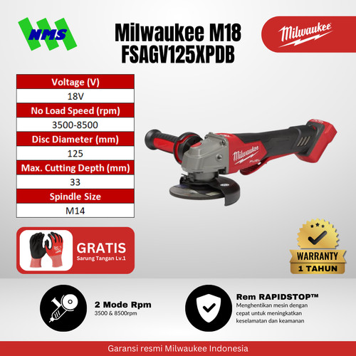 Milwaukee M18 FSAGV125XPDB FUEL™ 125mm Braking Grinder Paddle Switch