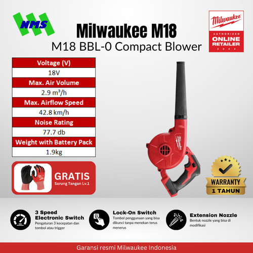 Mesin Blower MIlwaukee M18 BBL-0 Cordless Compact Blower - Bare Unit