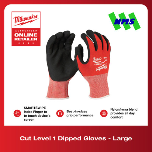 Sarung Tangan Safety Milwaukee 48-22-8902 Cut-Resist Level 1 Dipped Gloves Motor L