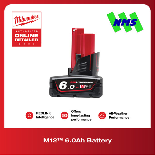 Baterai Milwaukee M12™ B6 REDLITHIUM 6.0Ah Battery for All M12 Tools