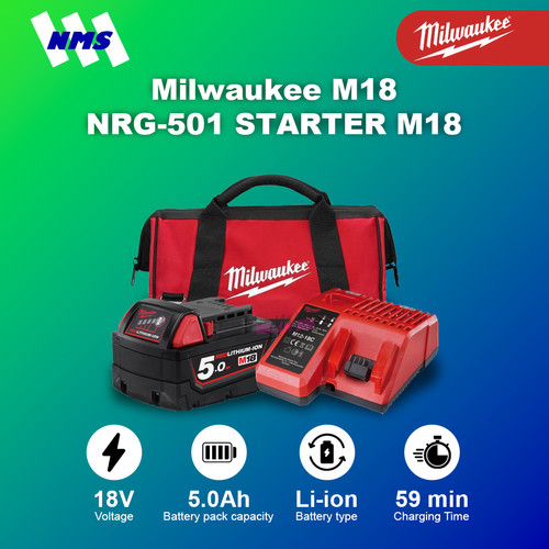 Milwaukee M18 NRG-501 Starter Kit : Charger M12-18C + Baterai M18B5