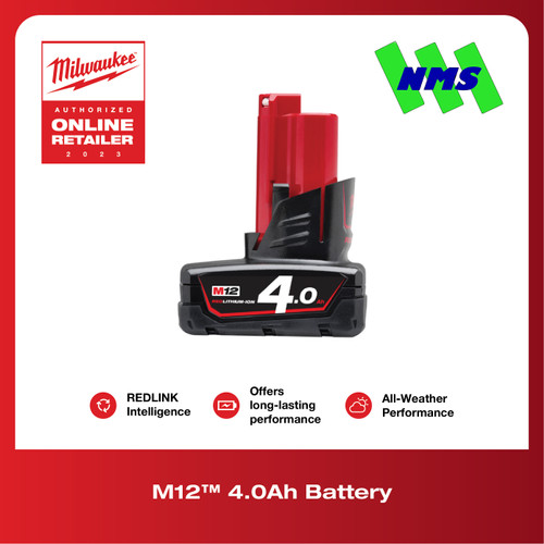 Baterai Milwaukee M12 B4 4.0Ah REDLITHIUM Battery 12V Untuk Semua M12