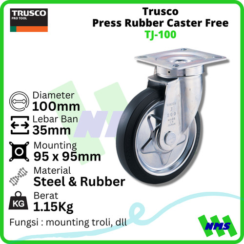 Roda Kastor Trusco Press Rubber Caster Free TJ-100 Roda Troli