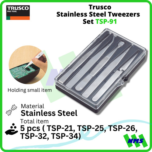 Pinset Trusco TSP-91 Stainless Steel Tweezers  Set 270-9180