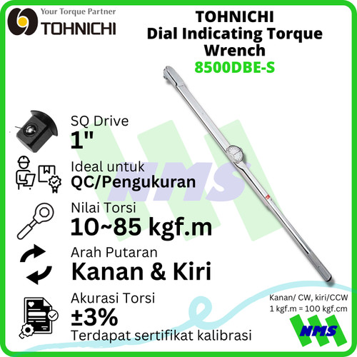 Kunci Torsi 8500DB-S 1000-8500 Kgf.cm 1" TOHNICHI Dial Torque Wrench