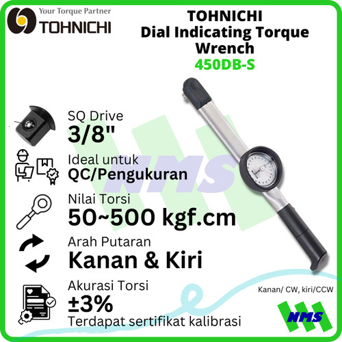 Kunci Torsi 450DB-S 50-500 Kgf.cm 3/8" TOHNICHI Dial Torque Wrench