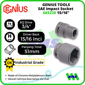 Mata Sok SAE Impact Sockets 3/4" 6pt. 15/16" inci 665230 GENIUS