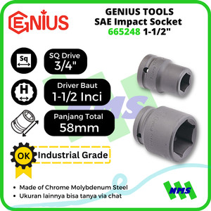 Mata Sok SAE Impact Sockets 3/4" 6pt. 1-1/2" inci 665248 GENIUS