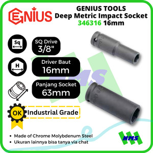 Mata Sok Metric Deep Impact Sockets 3/8 Inch 6pt 16mm 346316 GENIUS