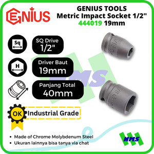 Mata Sok Metric Impact Sockets 1/2 Inch 6pt 19mm 444019 GENIUS