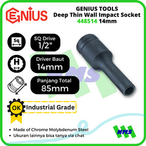 Mata Sok Thin Wall Impact Socket 1/2 Inch 12pt 14mm 448514 GENIUS