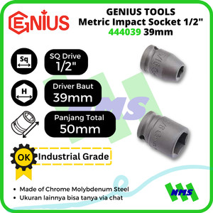 Mata Sok Metric Impact Sockets 1/2 Inch 6pt 39mm 444039 GENIUS