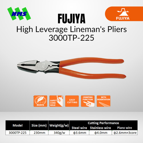 Tang Potong High Leverage Lineman's Pliers 9" 225mm 3000TP-225 FUJIYA