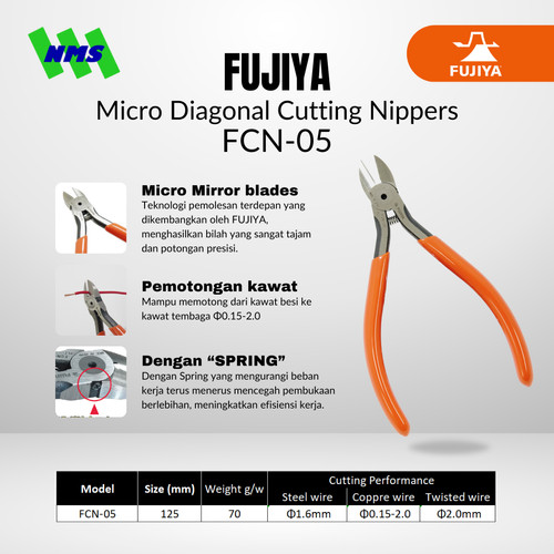 Tang Potong Micro Diagonal Cutting Nippers 5 Inch 125mm FCN-05 FUJIYA