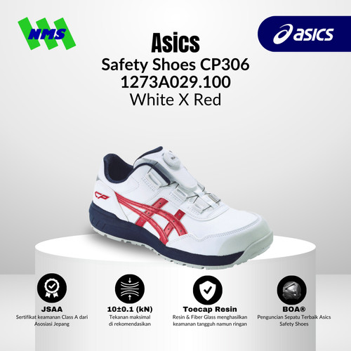 Sepatu Safety Asics CP306 BOA 1273A029.100 Putih x Merah 195-1743 ORI