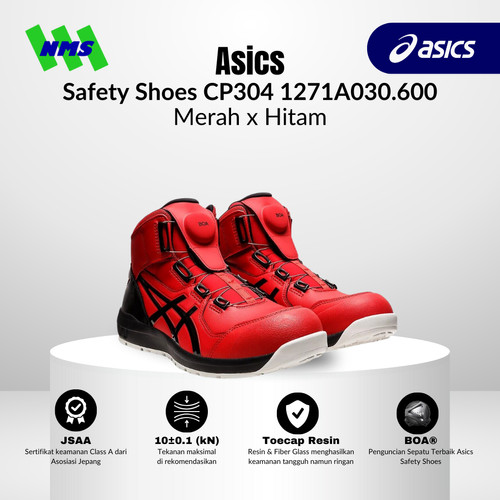 Sepatu Safety Asics BOA CP304 1271A030.600 Merah x Hitam 148-7535 ORI