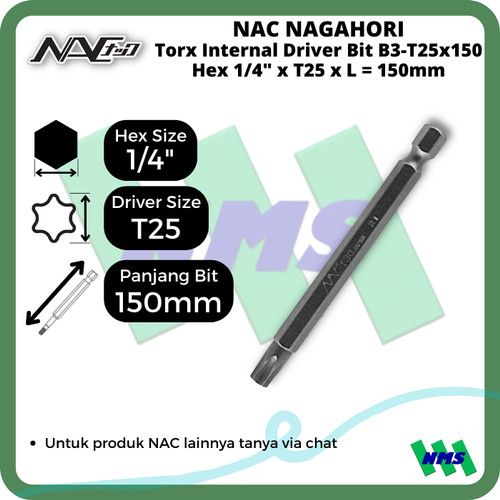 Torx Internal Driver Bit SQ1/4 x T25 x L 150mm Nagahori NAC B3-T25x150