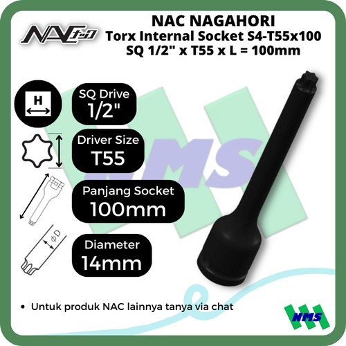 Torx Internal Socket SQ1/2 x T55 x L 100mm Nagahori NAC S4-T55x100