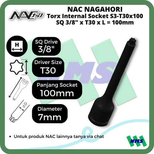 Torx Internal Socket SQ1/2 x T30 x L 100mm Nagahori NAC S4-T30x100