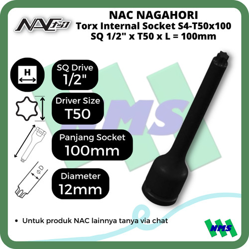 Torx Internal Socket SQ3/8 x T50 x L 100mm Nagahori NAC S3-T50x100