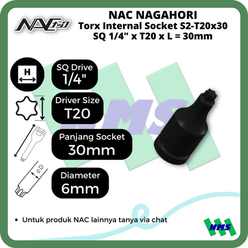 Torx Internal Socket SQ1/4 x T20 x L 30mm Nagahori NAC S2-T20x30