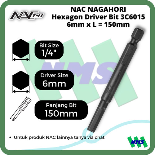 Mata Obeng Hexagon Driver Bit 6mm x L150mm NAC 3C6015