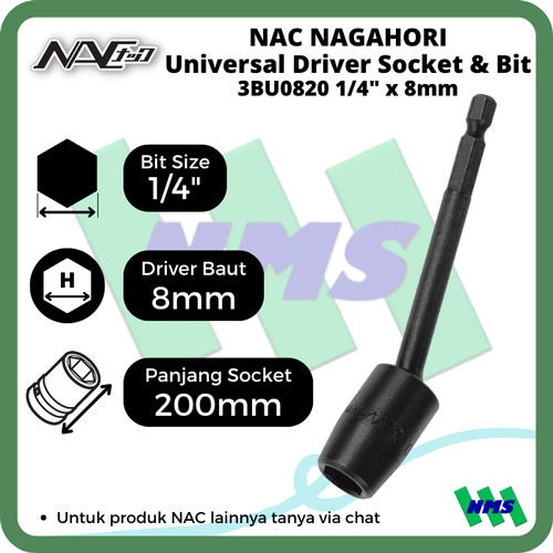 Driver Socket Universal 8mm x L200mm Nagahori NAC 3BU0820