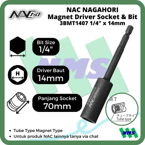 Driver Socket Magnet 14mm x L70mm Nagahori NAC 3BMT1407