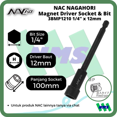 Driver Bit Socket Magnet 12mm x L100mm Nagahori NAC 3BMP1210