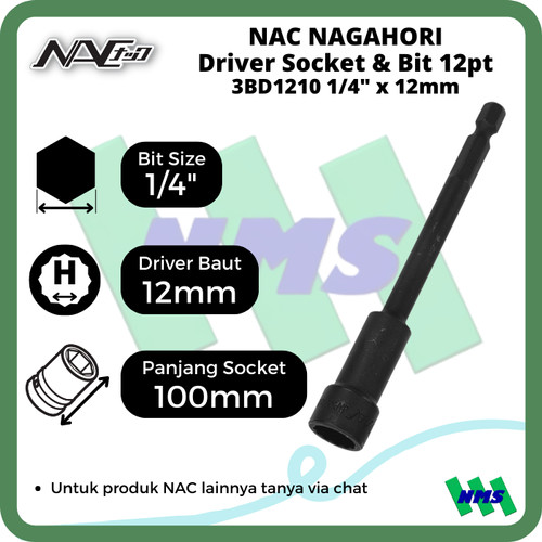 Driver Socket (12pt) 12mm x L100mm Nagahori NAC 3BD1210