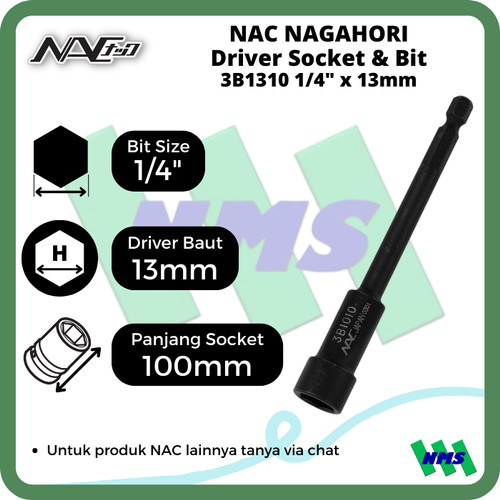 Driver Socket 13mm x L100mm Nagahori NAC 3B1310