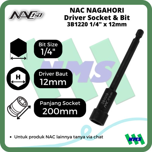 Driver Socket 12mm x L200mm Nagahori NAC 3B1220