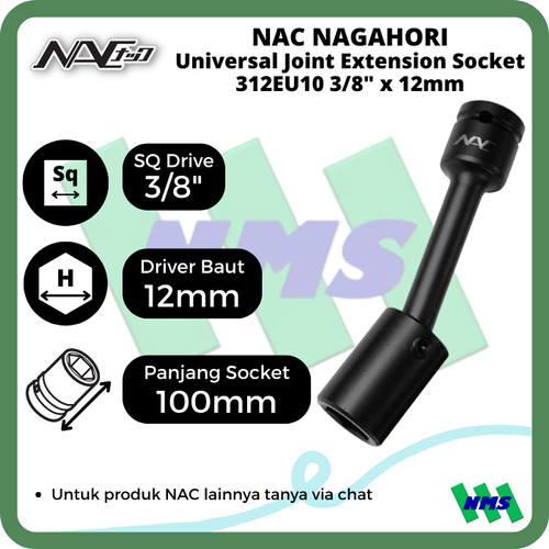 Impact Socket Universal Ext Mata Sok Hitam 3/8 x 12mm NAC 312EU10