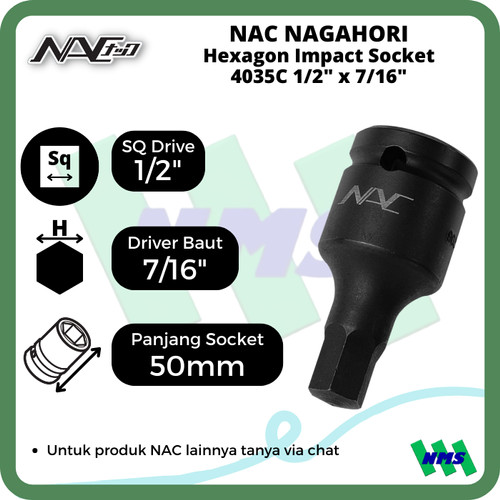 Impact Socket Standart Mata Sok Hitam 1/2 x 7/16"mm Nagahori NAC 4035C