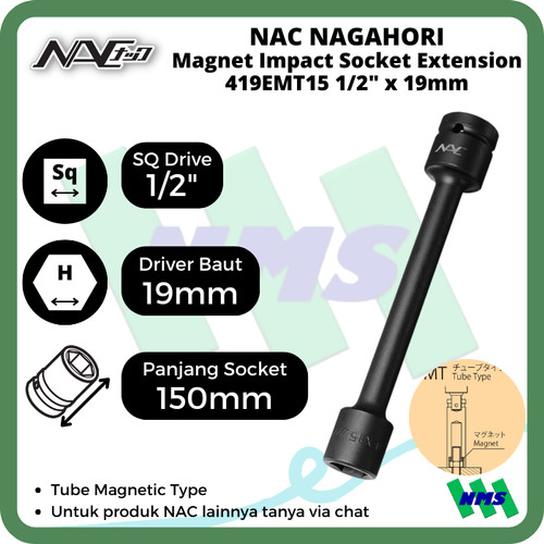 Impact Socket Ext Mata Sok Hitam 1/2 x 19mm Nagahori NAC 419EMT15